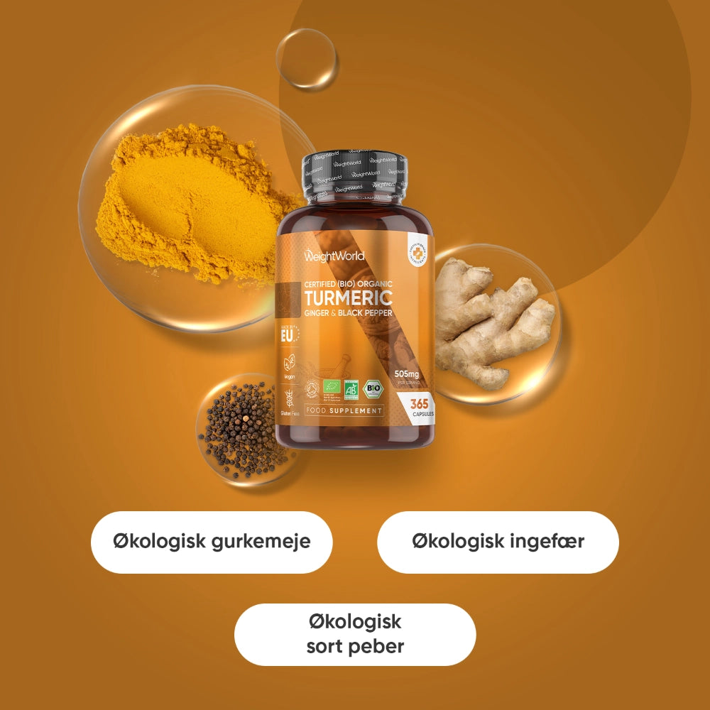 Økologisk Gurkemeje med Ingefær og Sort Peber 505mg