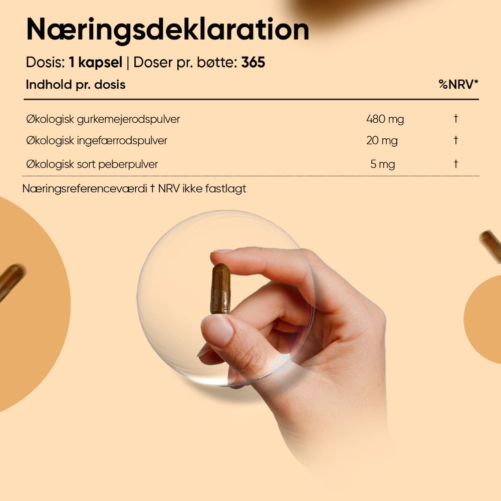 Økologisk Gurkemeje med Ingefær og Sort Peber 505mg
