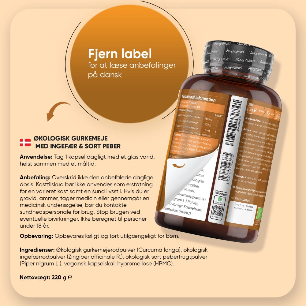 Økologisk Gurkemeje med Ingefær og Sort Peber 505mg