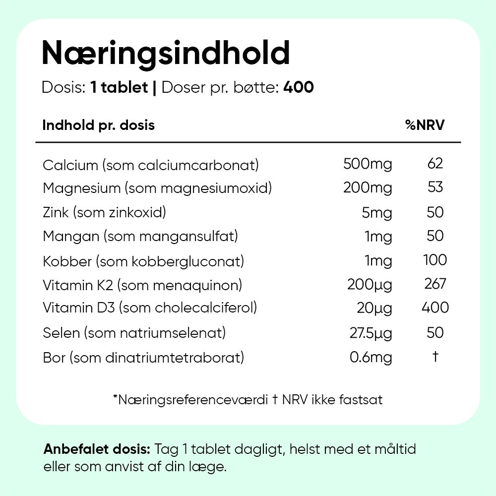 Kalktabletter med Magnesium, Zink og D3-Vitamin