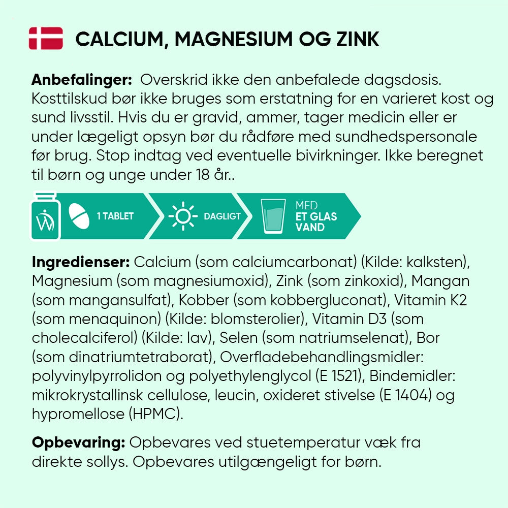 Kalktabletter med Magnesium, Zink og D3-Vitamin