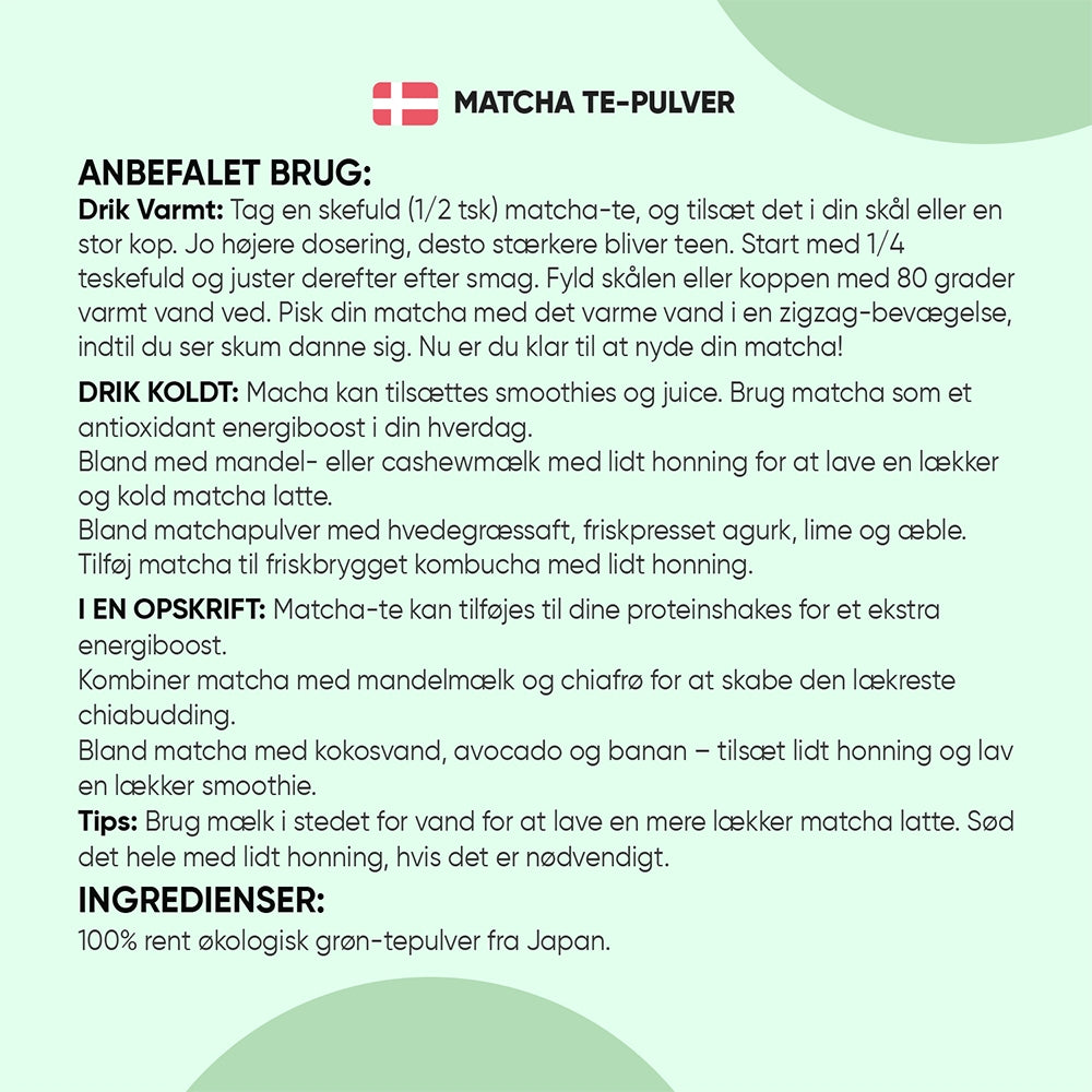 Økologisk Grøn Matcha Te Pulver